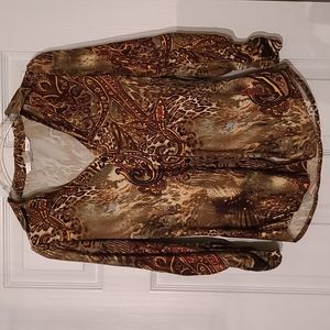 Peter Nygard animal print top with ruched sleeves